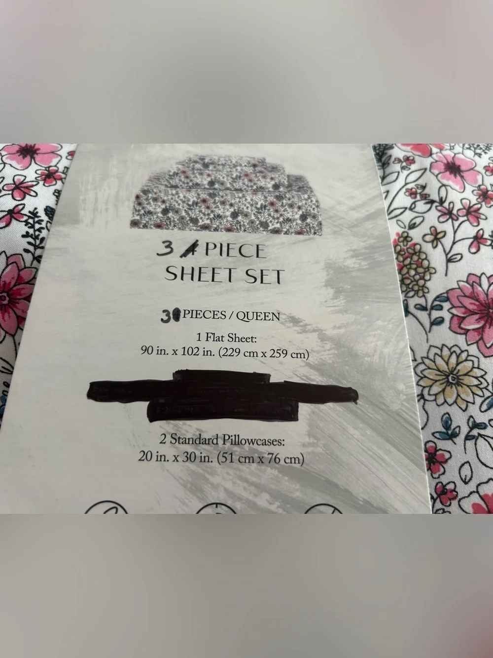 Fairfield Square Queen Floral 3 piece Sheet Set Pink Yellow Wrinkle Resistant